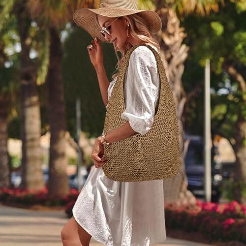 Women Large Straw Beach Bag Handmade Woven Shoulder Bags Hobo Tote Handbag Purse for Summer thumbnail 2