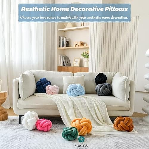 VBGYA Knot Pillow Ball, Soft Home Decorative Throw Pillows Cushion, Round Changeability Knotted Pillows, Modern Home Handmade Cushions for Bedroom, Sofa, Couch (8 Inch, Light Blue) - Light Blue - Small-8 Inch thumbnail 6