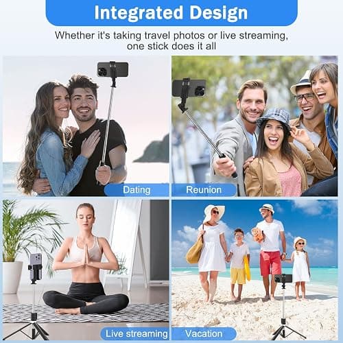 Selfie Stick Tripod with Fill Light, Phone Selfie Stick,Durable Stainless Steel Design,Bluetooth Remote Control,and Stable Three-Legged Support for Live Broadcasts,Video Shooting (Black) thumbnail 6