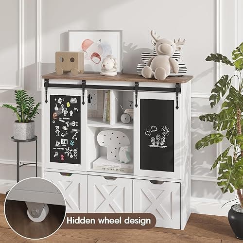 Vabches Toy Storage Organizer with Sliding Chalkboard, Kids Bookshelf and Bookcase with 3 Movable Drawers & 5 Storage Cubbies, Multifunctional Storage Cabinet Toy Chest for Playroom,Nursery, Kids Room thumbnail 4