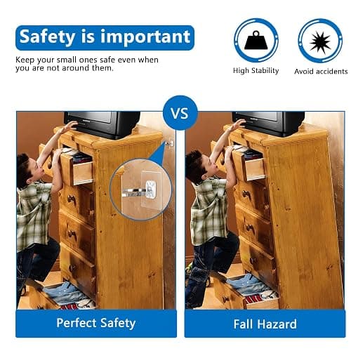 Adhesive Furniture Wall Anchors (10 Pairs 20 Packs), Vinkqiado Anti Tip Furniture Safety Straps for Baby Proofing, Secure Bookcase Dresser Shelf Cabinet to Wall for Child thumbnail 4