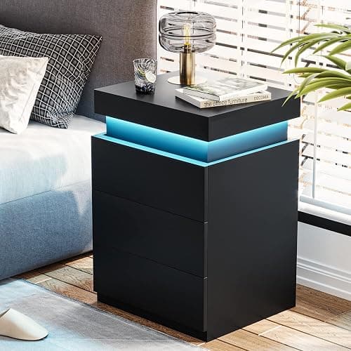 ADORNEVE Nightstand with Charging Station and LED Lights,Night Stand with Sliding Top,Bedside Table with Drawers,Modern End Side Table for Bedroom,Black thumbnail 4