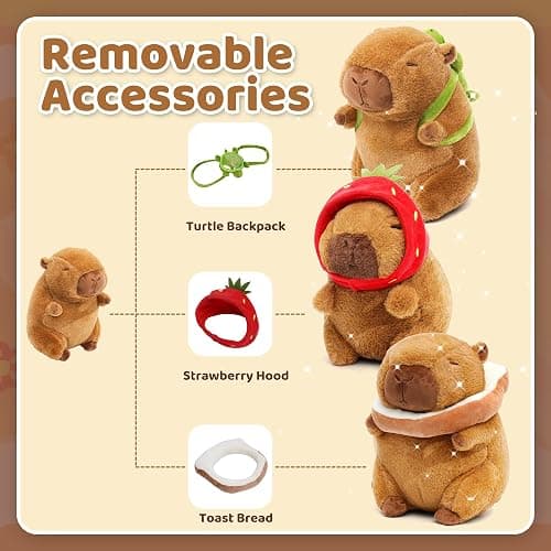 Mushplushies 4PC Capybara Plush Keychain, Cute Small Capybara Mini Stuffed Animal. Valentines Day Gifts for Kids Birthday Party Favors Decorations. thumbnail 4