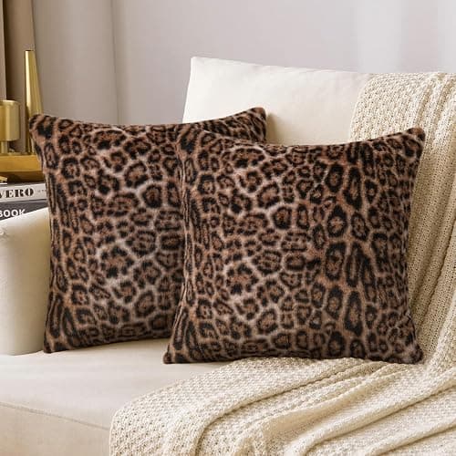 cygnus Faux Fur Cheetah Print Pillow Covers 18X18 inch Set of 2 Leopard Couch Pillowcase Fluffy Fuzzy Decorative Square Throw Pillows for Couch Sofa Living Room Bedroom Decor thumbnail 6