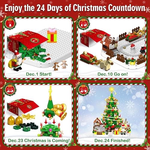 Advent Calendar 2025 Adult, 1088 Pieces Christmas Tree Building Kit with Led Light, 24 Days Christmas Countdown Christmas Tree Building Toy Set, Ideal Xmas Gift Toy for Teen Boy thumbnail 4