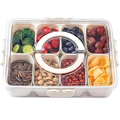 Snackle Box Snack Container Tray with Lid, Divided Serving Tray with Handle | Portable Snack Platter Fruit Veggie Trays Snackele Box Containers for Charcuterie, Party, Snack, Nuts, Beach, Travel, Picnic - Image 1