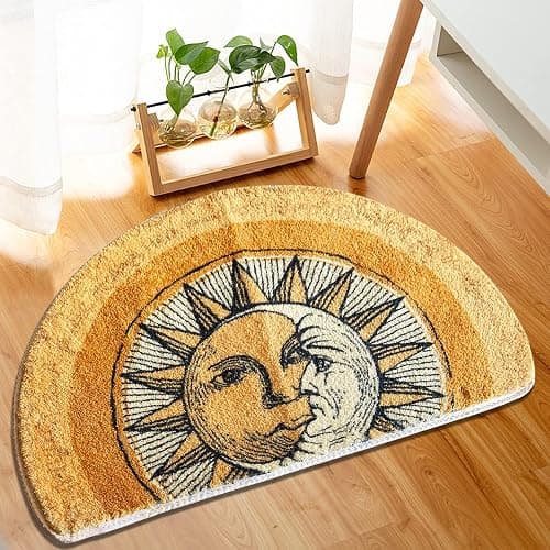 WERGHJ Half Round Door Mat, Semi Circle Bathroom Floor Rug, Tarot Sun Moon Welcome Entrance Way Mat, Non-Slip Absorbent Microfiber Tufted Indoor Rug for Kitchen Living Room thumbnail 2