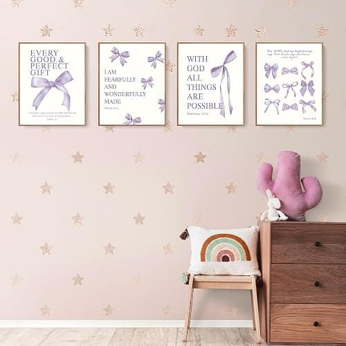 LARTSFRO Coquette Purple Bow Christian Wall Art Decor Posters, Purple Bow Room Bedroom Bathroom Dorm Wall Art Decor Aesthetic for College Teen Girls Gifts, Inspirational Bible Verses Bow Wall Decor, 10x8 Inch Set of 4 Pcs Bow Pictures (UNFRAMED) thumbnail 3