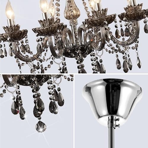 Luxurious Smoky Gray Crystal Chandelier for Living Room, Antique 6-Lights Teardrop Candle Chandelier Pendant Ceiling Lighting Fixture for Kitchen Dinner Party Closet Entryway of CRYSTOP thumbnail 8