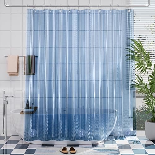 AmazerBath Premium EVA Shower Curtain Clear Blue, Luxury Shower Curtain Blue Jelly-Like Soft, Waterproof Bathroom Curtain with 3 Weighted Stones and 12 Grommets, Recyclable Packaging - Image 1