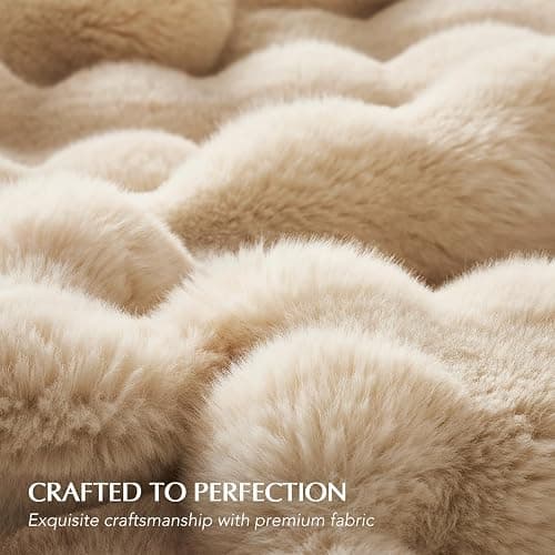 EverGrace Ultra Soft Luxury Fluffy Faux Rabbit Fur Throw Blanket, Thick Warm Bubble Throw for Bed, Cozy Plush Reversible Blankets for Couch, Chair, Sofa, Cream, 60x80 Inches thumbnail 5