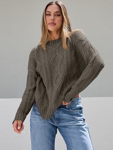 Trendy Queen Women's Oversized Cable Knit Crewneck Sweaters thumbnail 2