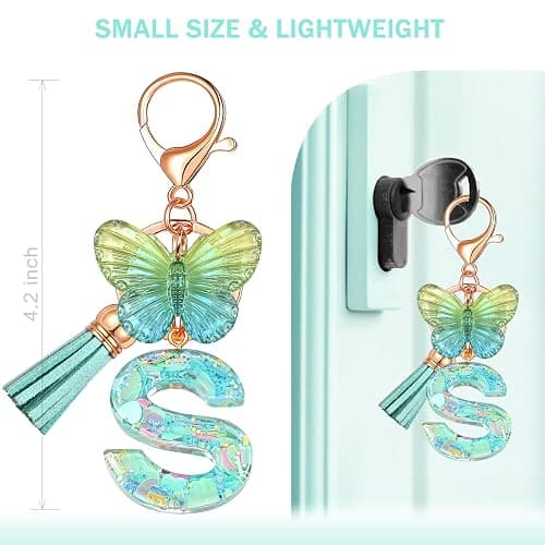 JINGUAZI Butterfly Initial Letter Keychain Bag Charms for Women | Cute pendant accessories for purses, handbags, backpacks, car keys, small gift for her young women, mothers, teachers thumbnail 2