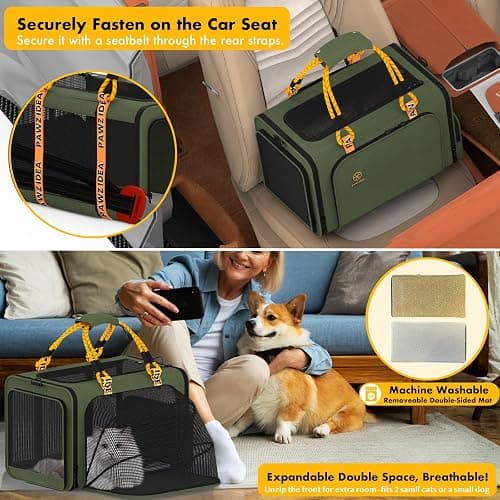 PAWZIDEA Expandable Pet Carrier Airline Approved, 18"×11"×11" Small Dog Carriers, Collapsible Top-Load Cat Carrier for 2 Cats Under Seat, Soft-Sided Puppy & Animal Travel Bag, ID Card, Up to 15lbs thumbnail 7