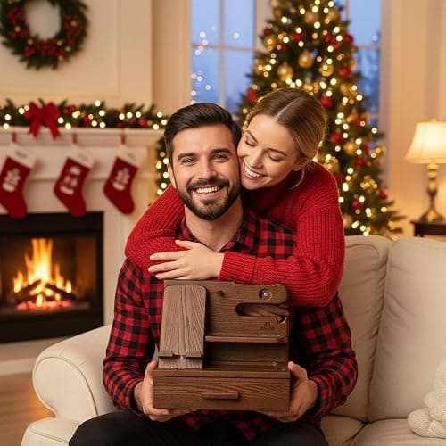 TESLYAR Wood Phone Docking Station with Drawer - Nightstand Organizer - Desk Organizer for Husband - Birthday Gifts for Men, Dad, Anniversary Idea, Key Holder Stand Watch & Accessories (Bourbon Brown) thumbnail 2
