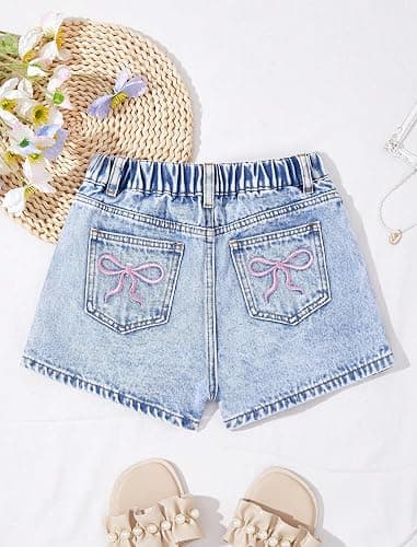 oyyniis Jean Shorts for Teen Girls Ripped Raw Hem High Waist Straight Leg Cute Summer Y2K Denim Shorts 13Y-16Y thumbnail 4