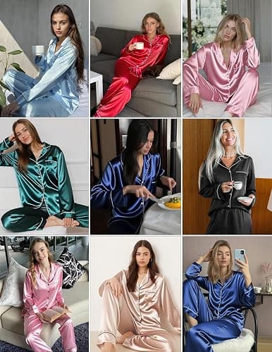Ekouaer Silk Satin Pajama Set for Womens Button Up Long Sleeve Pjs Sleepwear Soft 2 Piece Loungewear S-XXL thumbnail 4