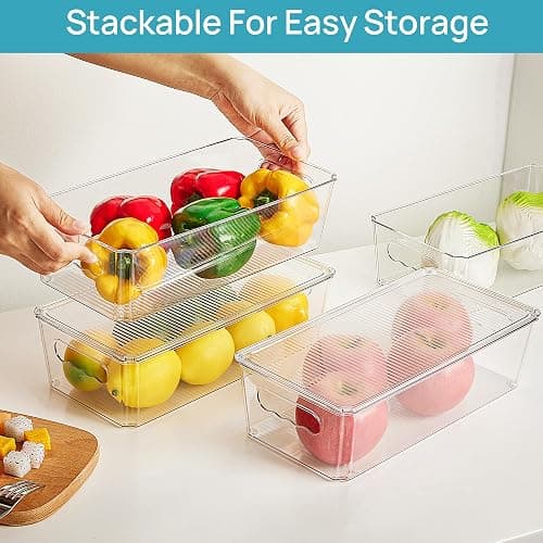 Vtopmart 4pcs Clear Organizers and Storage Bins with Lids, Stackable Plastic Storage Containers with Handles for Fridge, Freezer, Pantry, Cabinet, Kitchen Organization thumbnail 5