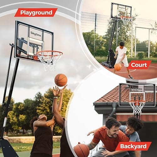 Skytime Basketball Hoop Outdoor,Adjustable Portable Basketbal Goal System with 5.3-10ft Height Stepless Regulation - Black - 44in Backboard Basketball Hoop thumbnail 7