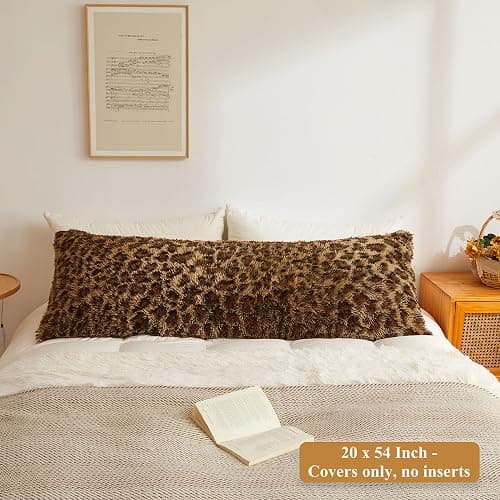 XeGe 20x54 Fluffy Faux Fur Leopard Print Body Pillow Cover, Cheetah Brown | Plush Fuzzy Faux Fur Body Pillowcase with Zipper, Farmhouse Shaggy Furry Long Pillow Cover For Pregnant Women Side Sleeper thumbnail 2