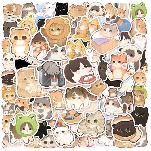 Baslaky 100PCS Cute Cat Stickers for Kids, Water Bottle Stickers Gift for Teen Birthday Party, Waterproof Stickers Aesthetic Vinyl Kawaii Cartoon - Image 1