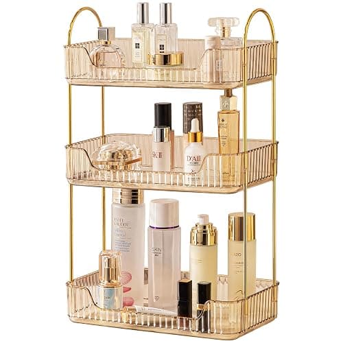 akinbas 3 Tier Bathroom Organizer Countertop Makeup Perfume Tray Skincare Organizer for Bathroom Dresser Vanity (Gold) - Gold - 3 Tier - Image 1
