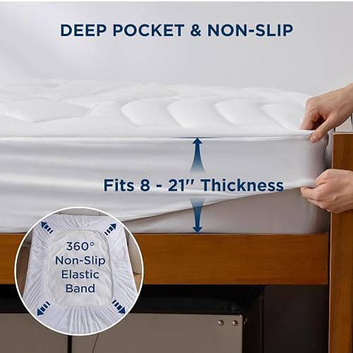 Bedsure Twin XL Mattress Pad - Soft Mattress Topper for College Dorm Room Essentials, Extra Long Twin Quilted Fitted Bed Cover Protector with 8-21 Inches Deep Pocket, Washable, White, 39x80 Inches thumbnail 6