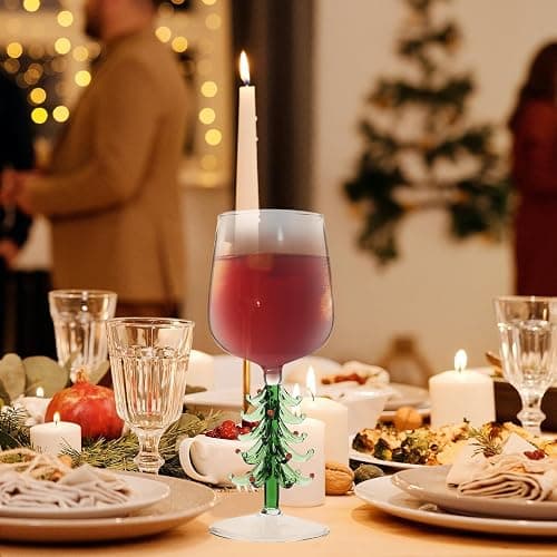 Christmas Tree Stemmed Wine Glasses 360ml Holiday Drinking Goblets Cups Xmas Winter Glassware Cup for Festive New Years Wineglass - 21x8.5cm thumbnail 2