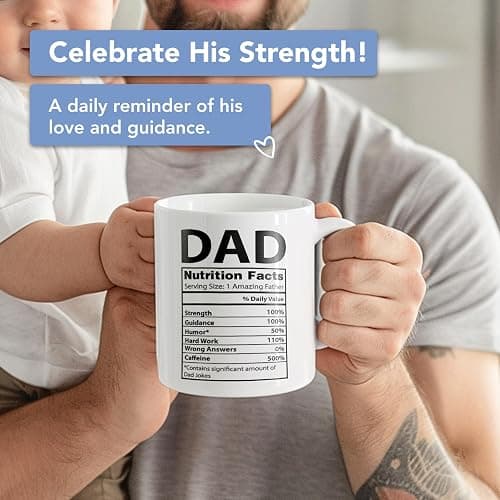 Light Autumn Funny Gifts for Dad - 11 oz Ceramic Dad Coffee Mug from Daughter or Son - Daddy Cup with Nutritional Facts - Thoughful Birthday or Father’s Day Present - White Mug for Morning Coffee thumbnail 5