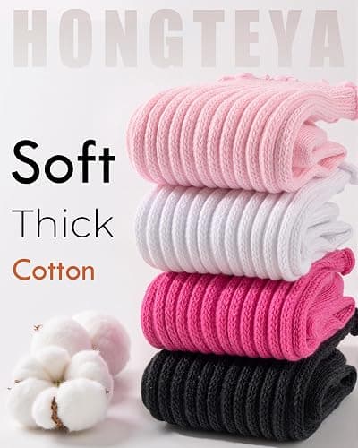 HONGTEYA Ruffle Socks for Women Cotton Slouchy Crew Socks for Boot Sneakers Mid Calf Frilly Size 5-11 thumbnail 5