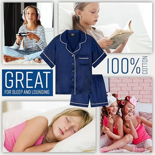 CityComfort Girls Pyjamas for Kids & Teenagers Summer Nightwear Sets Button Down Satin Short PJs Breathable Soft Loungewear Short Sleeved Jammies for Girls thumbnail 3