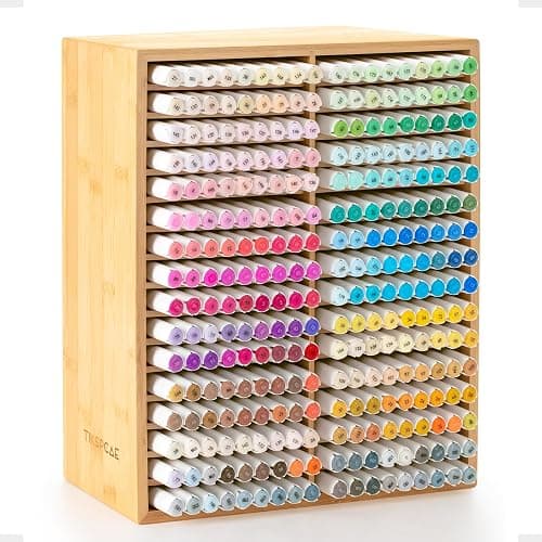 TIKSPCAE Marker Organizer for 288 Markers,Bamboo Wooden Desk Storage Organizer Rack,Markers Pens Pencils Art Brushes Storage Holder for Home Classroom Office Decor - Image 1