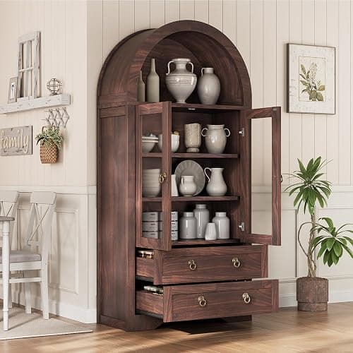 Jocoevol Kitchen Pantry Cabinet Arched Cabinet Bookshelf/Bookcase thumbnail 4