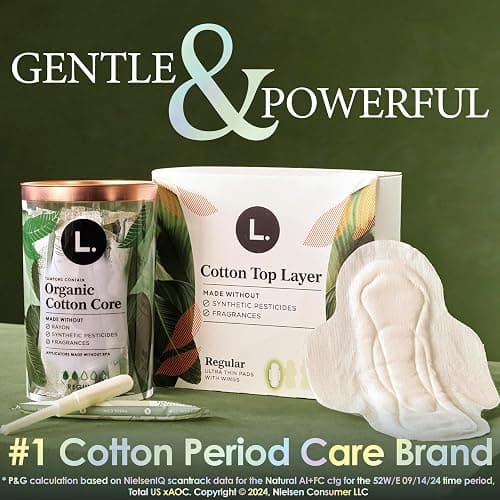 L. Ultra Thin Pads for Women, Regular Absorbency, Organic Cotton Top Layer, Unscented Pads with Wings, 56 Count thumbnail 5