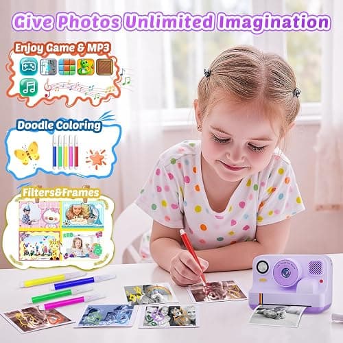 Instant Print Camera for Kids, App Printing, 1080P Video, Dual-Lens Selfie Digital Camera with 32G SD, Christmas Birthday Gifts for Girls Boys 4 5 6 7 8 9 10 11 12 Year Old, Toddler Toy_Purple thumbnail 4