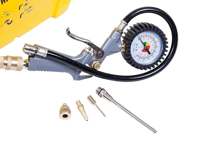 Stanley Compressore Aria Portatile 8 Bar - Compressore 8Bar Senza Olio con Attrezzi Pneumatici - Incl. Tubo dell'Aria da 3M, Pistola ad Aria con Manometro e 3 Ugelli - Giallo thumbnail 7