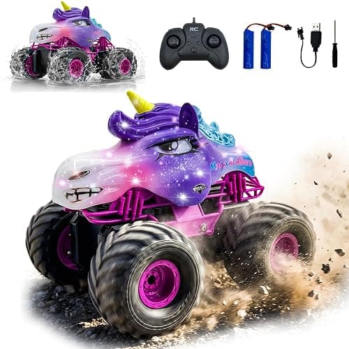 Unicorn RC Car for Girls 1:18 Amphibious Off-Road Remote Control Truck with LED Lights All-Terrain Monster Vehicle 2.4GHz High Speed Crawler Hobby Toy with 2 Batteries Birthday Gift Toys for Kids 6-12 - Image 1
