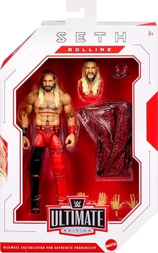 Mattel WWE Ultimate Edition Action Figure & Accessories Set, Seth Rollins 6-inch Collectible with Swappable Heads & Hands, 30 Articulation Points thumbnail 3