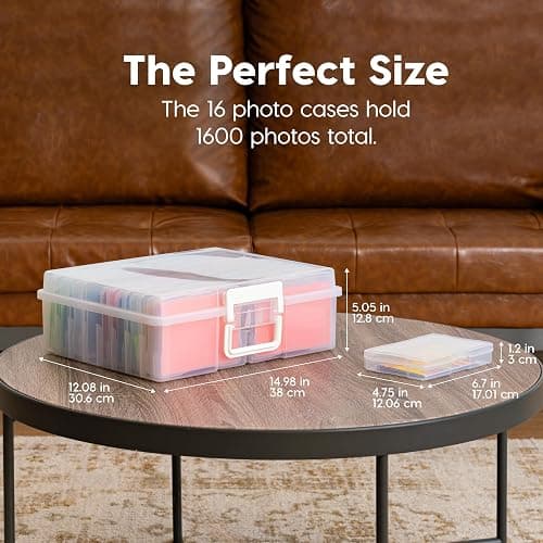 IRIS USA 4" x 6" Photo Storage Box Craft Keeper, Transparent Handle Container with 16 Organization Holder Cases for Pictures, Tasks, Scrapbooking, Stationery Storage, Clear thumbnail 4