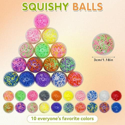 30 Pack Round Squeeze Balls - Bulk Stress Balls for Anxiety , Filled with Foam Particles | Squeeze Toys for Stress Relief, Sticky Balls for Ceiling, Fidgets for Classroom thumbnail 2