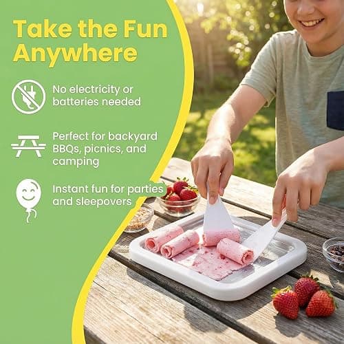 At-Home Rolled Ice Cream Maker Kit, Instant Freeze Plate with 2 Scrapers, DIY Ice Cream Roll Tray for Kids & Adults, Homemade Gelato, Sorbet & Frozen Yogurt, Stainless Steel Dessert Maker (White) thumbnail 7