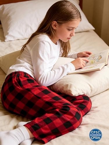 IHU Girls Pajama Pants Ultra Soft PJ Bottoms Kids Plaid Lounge Sleepwear | With Two Pockets & Elastic Waistband, Crisp Clear Print thumbnail 4