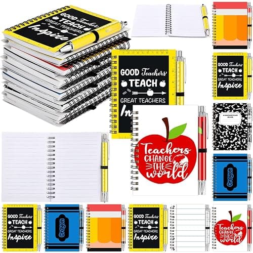 Resurhang 12 Sets Teacher Appreciation Notebook Gifts 5.5 x 4.3'' Spiral Notebook Ballpoint Pens Thank You Gift for Teachers from Students Best Teacher for Office School Teacher's Day - Image 1