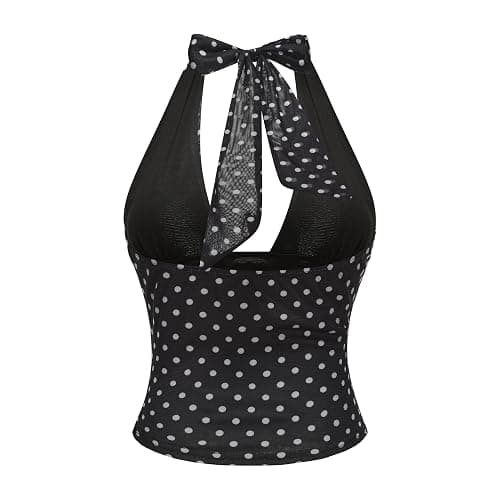 Women's Y2K Mesh Halter Top Sexy V Neck Backless Open Back Leopard Cheetah Print Polka Dot Going Out Tops for Women thumbnail 6