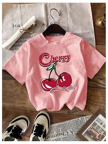 RoseSeek Girl's Bow Cherry Graphic Tees Short Sleeve Crewneck Cute T Shirts Tops for Teens Summer Tops thumbnail 4