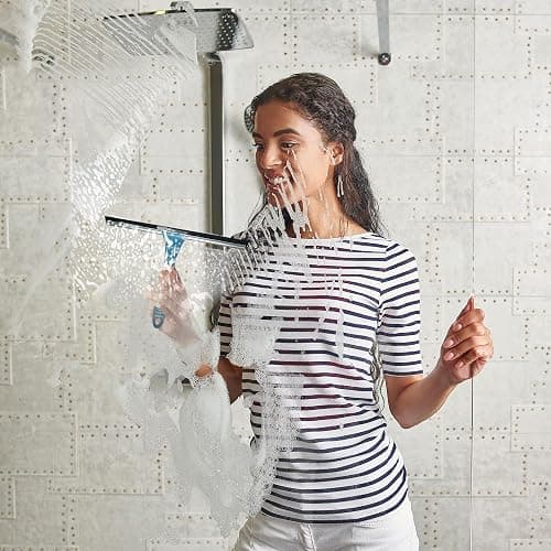 Scrub Brush Set of 6 pcs - Cleaning Shower Scrubbers with Squeegee for Shower Glass and Adhesive Wall Hooks Including Grout Cleaner Brush, Scrub Brushes for Cleaning Bathroom, Shower, Tile, Bathtub thumbnail 2