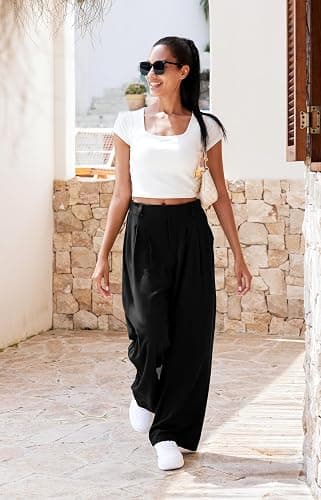 Libin Women's Wide Leg Pants 27"/29" High Waisted Waffle Knit Casual Slacks Work Pants Business Palazzo Trousers with Pockets thumbnail 8