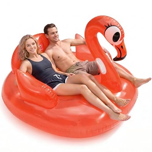 QPAU Flamingo Pool Float, Neon Coral Inflatable Pool Float for Adults & Kids, Animal Pool Float for Swimming Pool, Beach & Lake - Image 1