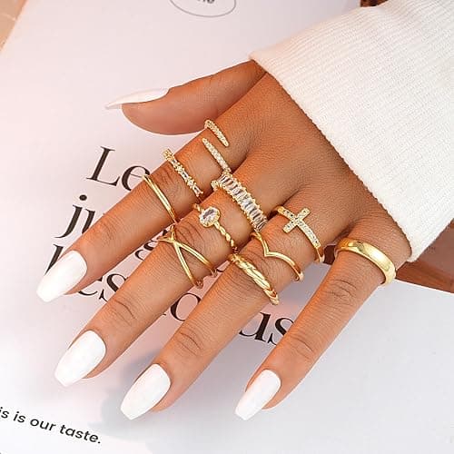10 PCS 14K Gold Plated Rings Set for Women, Dainty Gold Knuckle Ring Non Tarnish, Simple Thumb Stacking Rings Pack Size 6/7/8/9/10 thumbnail 8