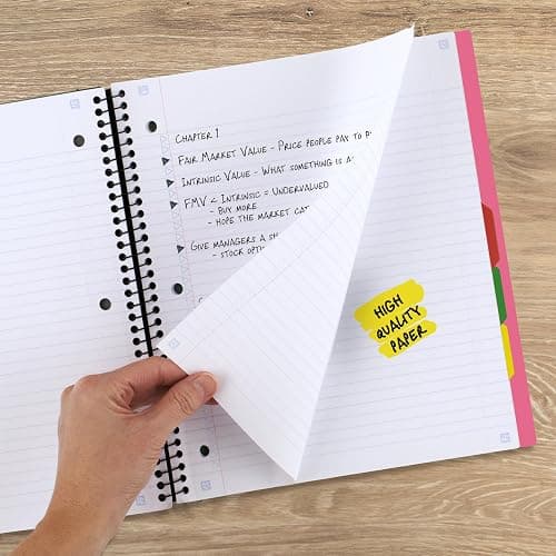 Five Star Advance Spiral Notebook + Study App, 5 Subject, 8.5" x 11" College Ruled Paper, 200 Sheets, Spiral Guard, Movable Tabbed Dividers, Prom Pink (820013R) thumbnail 2